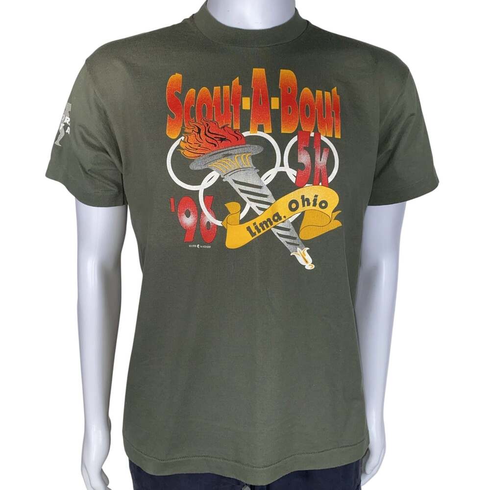 Vintage 1996 Scout A Bout 5K Run T Shirt Large Single Stitch Lima Ohio 90s